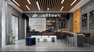 工业风奶茶店3D模型下载